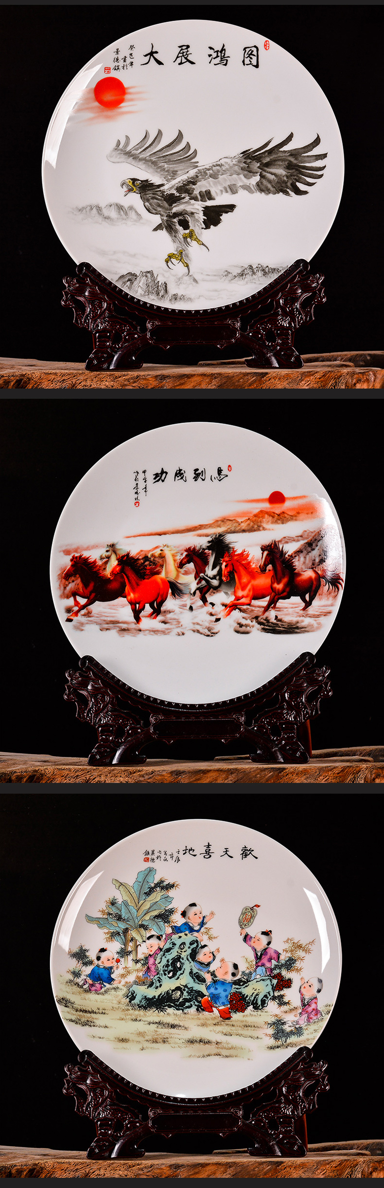 New Chinese style of jingdezhen ceramics decoration plate pastel lotus sitting room TV ark, rich ancient frame furnishing articles of handicraft