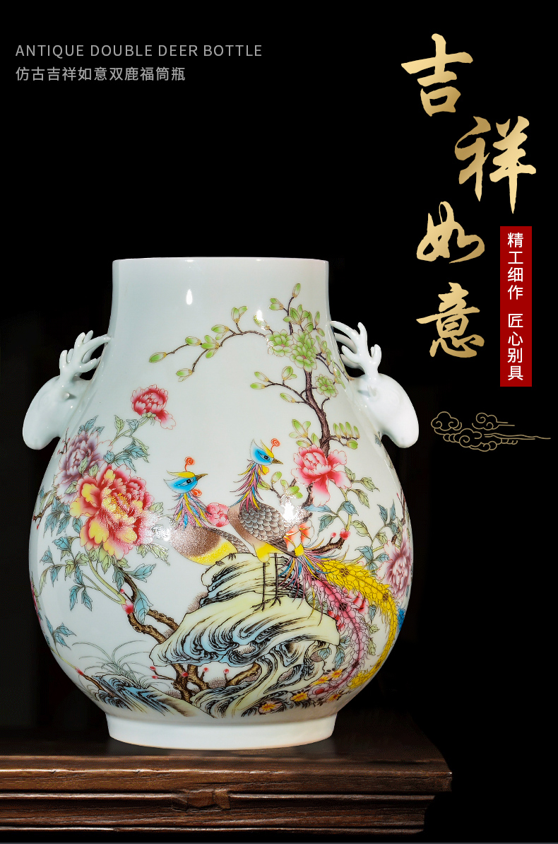 Jingdezhen ceramics powder enamel vase flower arranging furnishing articles of Chinese style household TV ark, porch decoration sitting room