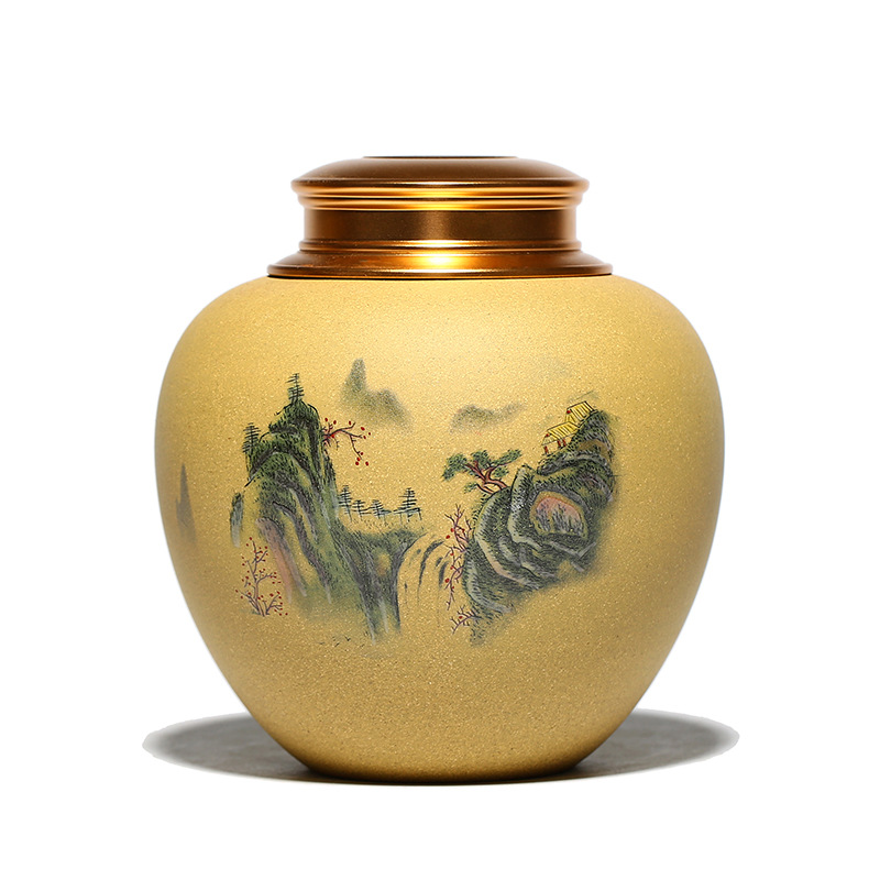 Picturesque scenery violet arenaceous caddy fixings undressed ore section of the clay POTS puer tea pot tea cylinder gift custom lettering