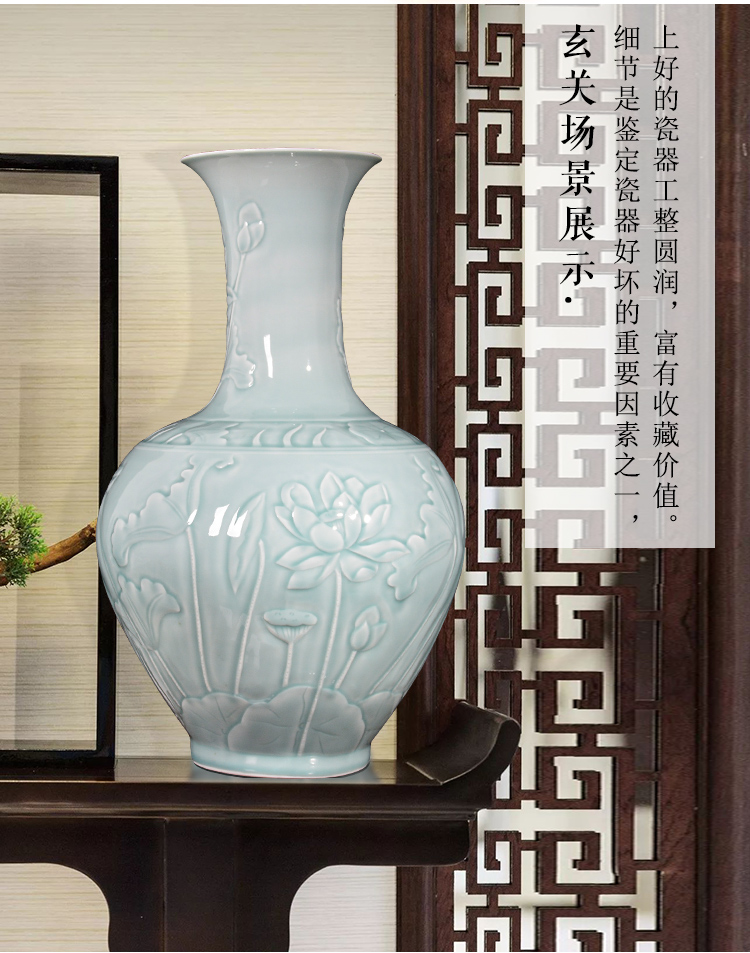 Jingdezhen ceramics shadow blue vase carved sitting room of Chinese style household flower arranging dried flower adornment TV ark, furnishing articles