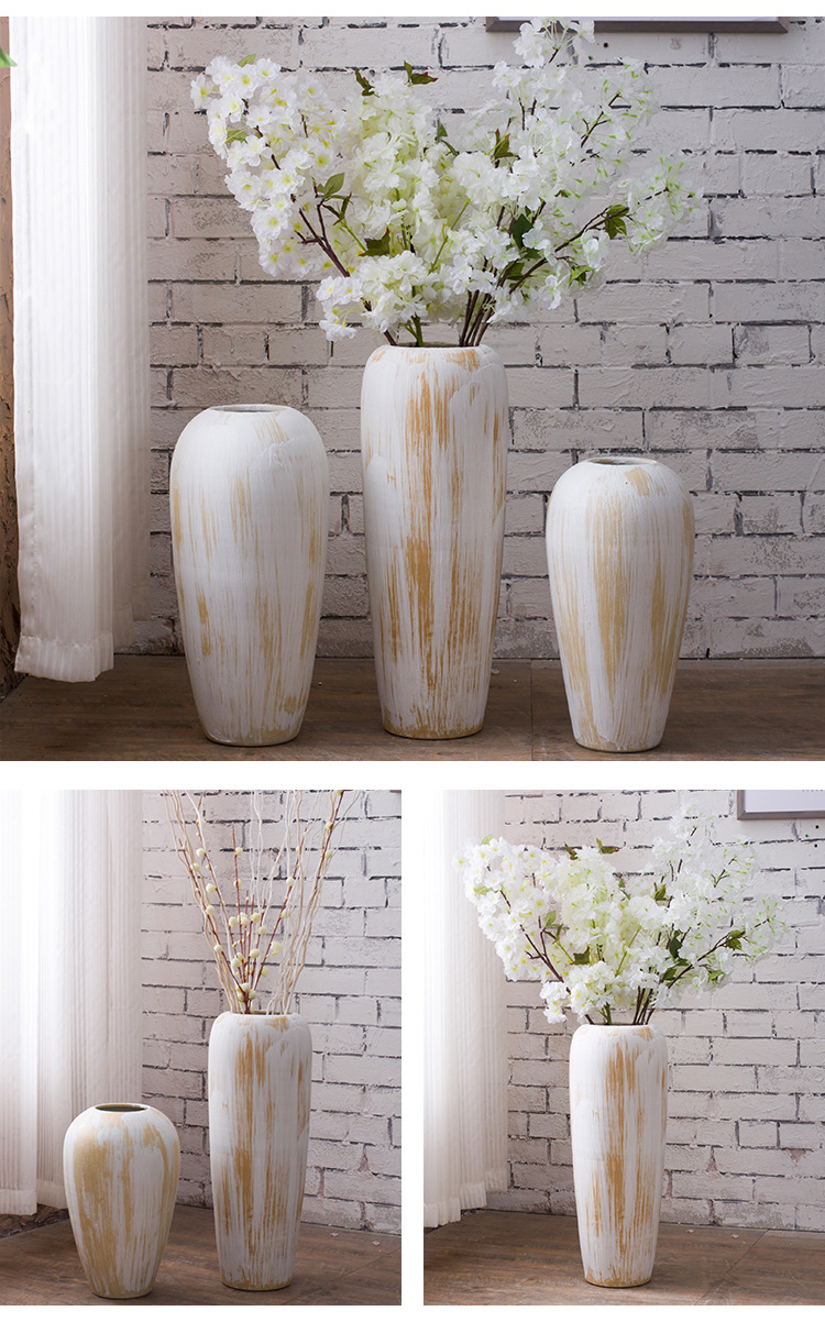 Clay coarse pottery white vase sitting room hotel villa hydroponic home decoration ceramic jar window furnishing articles