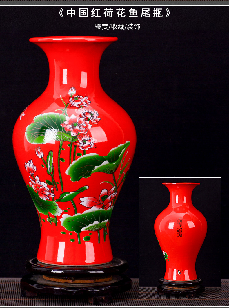 Jingdezhen ceramics, vases, flower arranging Chinese red lotus sitting room place, a new Chinese style household TV ark, arts and crafts