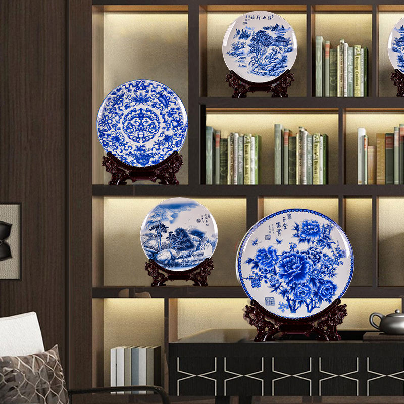 Jingdezhen ceramic blue CV 18 rich dishes new Chinese custom office sitting room adornment handicraft furnishing articles