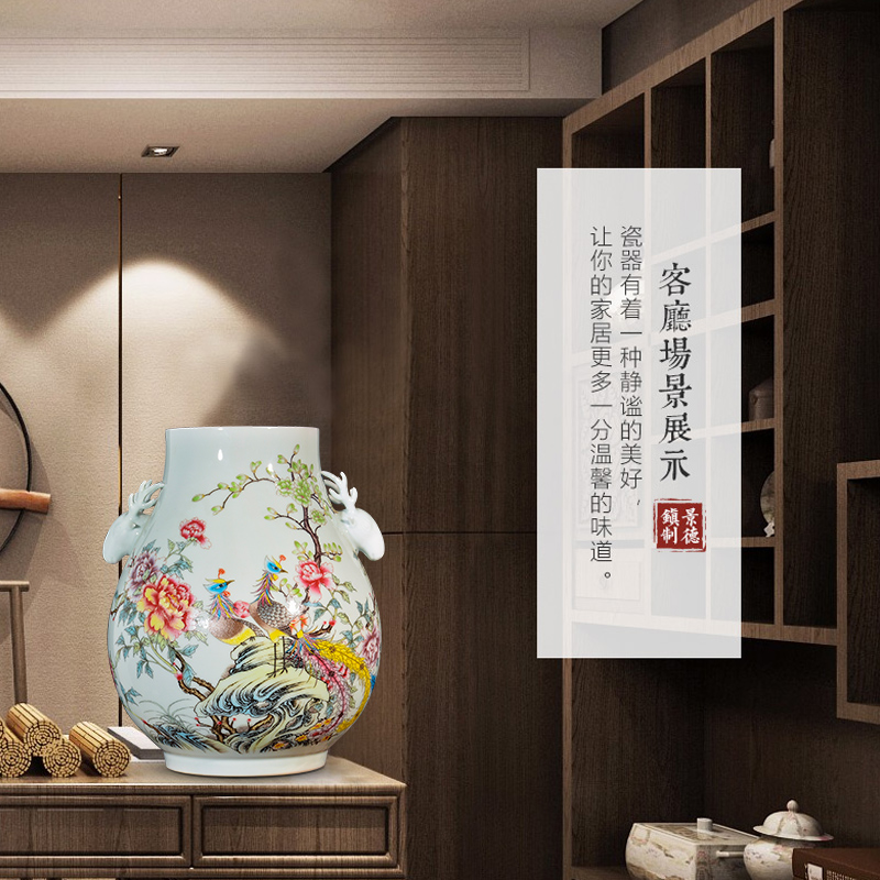 Jingdezhen ceramics powder enamel vase flower arranging furnishing articles of Chinese style household TV ark, porch decoration sitting room