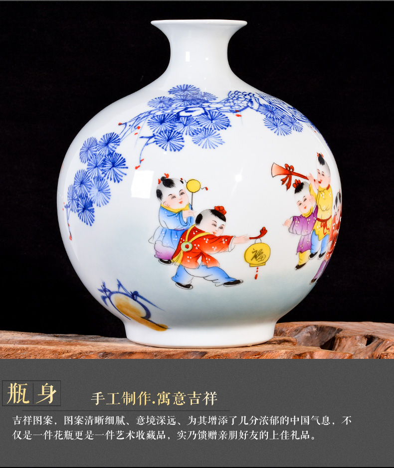 Jingdezhen ceramic hand - made lad merrily merrily vases, new Chinese style living room TV cabinet decoration handicraft furnishing articles