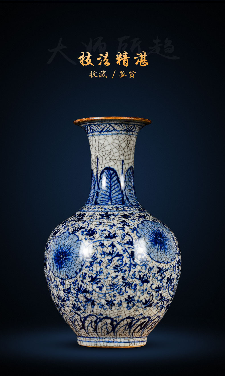 Jingdezhen ceramic vases, large blue and white antique Chinese style household to decorate the living room TV ark, wine furnishing articles arranging flowers