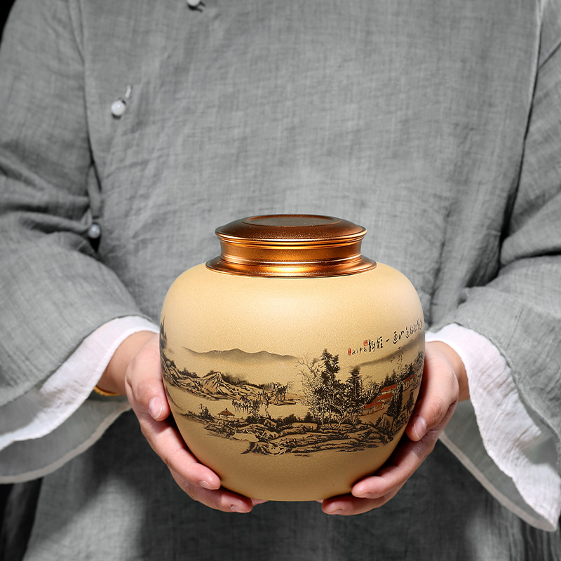 Yixing purple sand tea pot undressed ore section of jiangshan picturesque manual ink pu - erh tea pot gift custom lettering