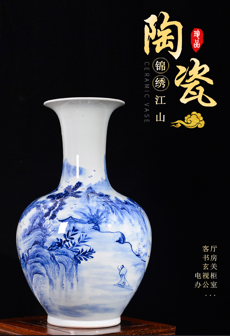 Jingdezhen ceramics hand - made of blue and white porcelain vase furnishing articles of new Chinese style living room home TV ark adornment arranging flowers