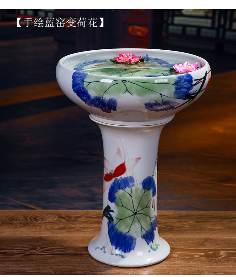 Ceramic floor pillar type tank basin large fish bowl lotus lotus lotus tortoise household gardens furnishing articles