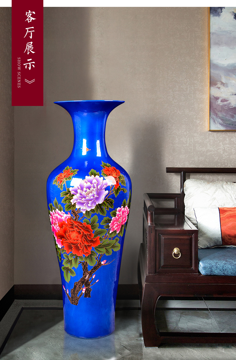 Jingdezhen ceramics China red crystal glaze peony be born Chinese living room place heavy large opening