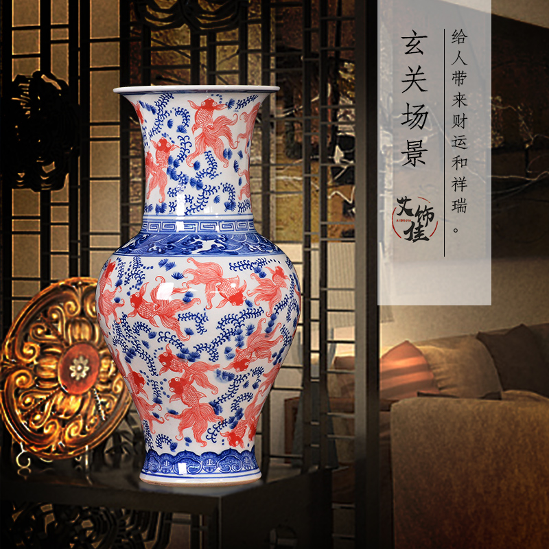 Jingdezhen ceramics vase antique blue - and - white youligong flower decoration of Chinese style living room TV ark, gift furnishing articles