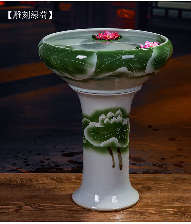 Ceramic floor pillar type tank basin large fish bowl lotus lotus lotus tortoise household gardens furnishing articles