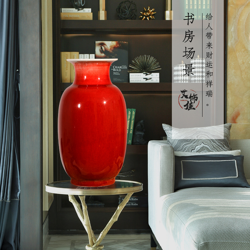 Jingdezhen porcelain vase in ruby red glazed pottery flower arranging a large living room TV cabinet decoration of Chinese style household porcelain of furnishing articles