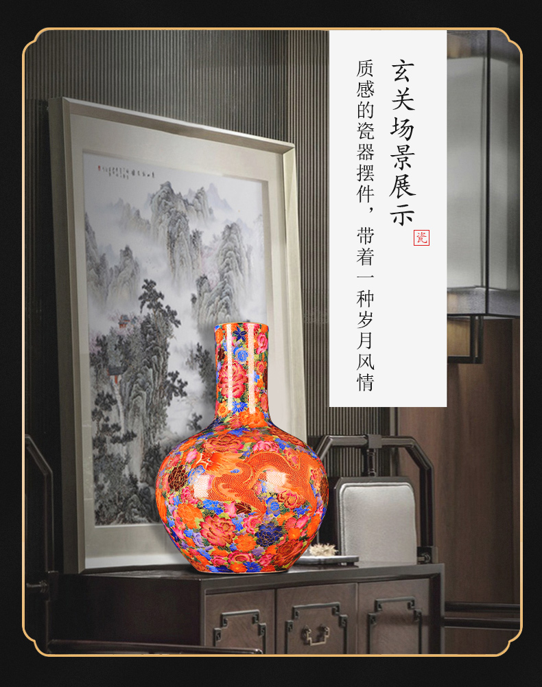 Jingdezhen ceramics archaize longfeng vase furnishing articles the see colour enamel hand - made sitting room rich ancient frame gift collection