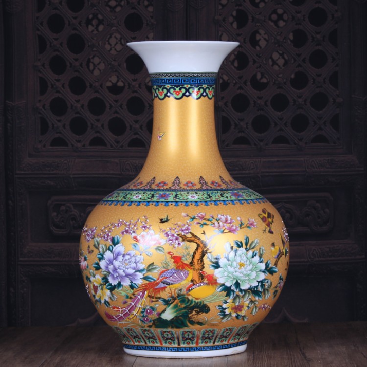 Jingdezhen ceramic vase on the glaze color golden large bottles of classical retro ceramic decoration large furnishing articles