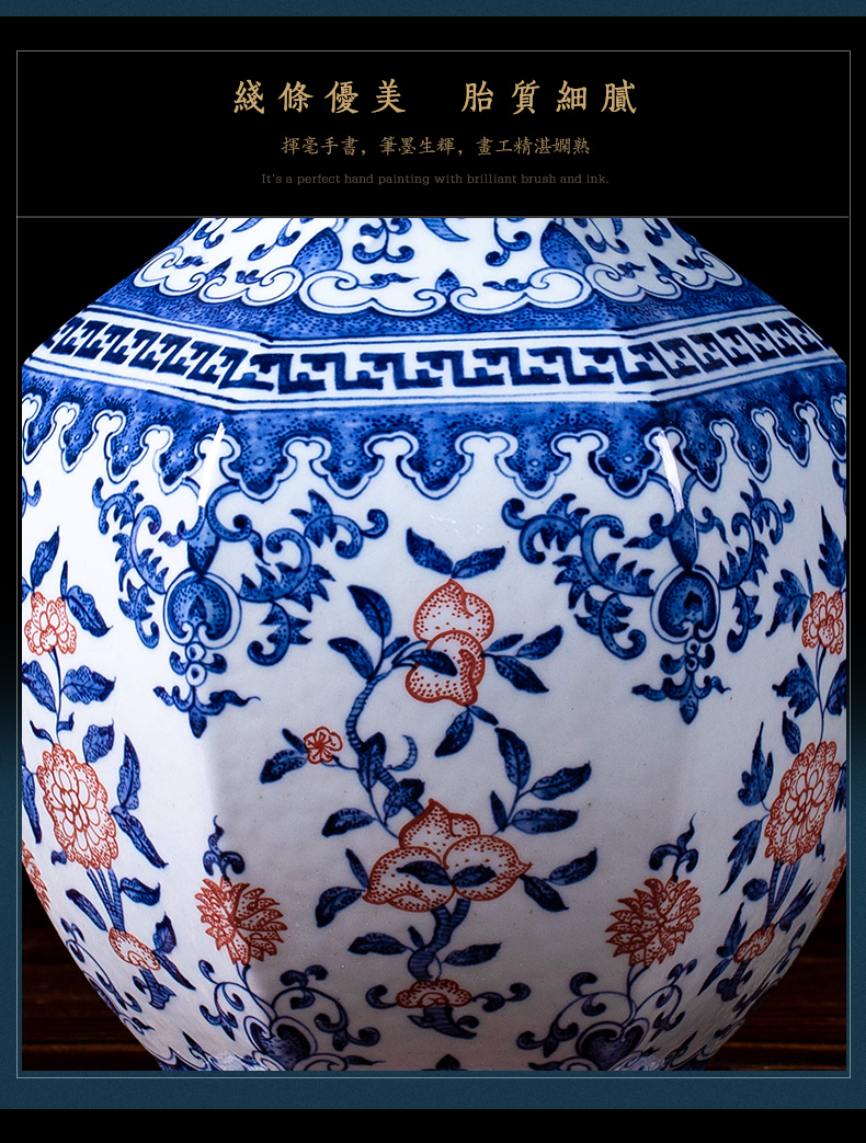 Jingdezhen ceramic six - party of blue and white porcelain vase youligong Chinese style living room TV cabinet porch place flower arranging the collection