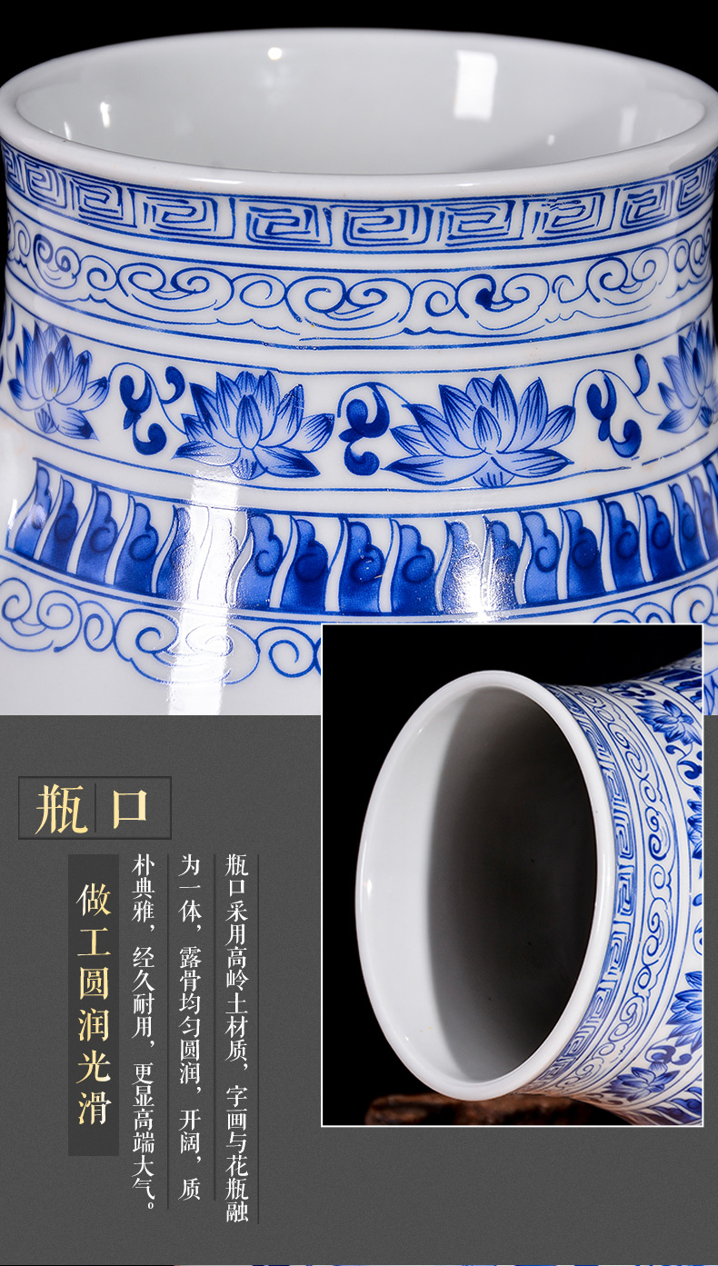 Jingdezhen blue and white lad vase Chinese antique ceramics ears sitting room rich ancient frame TV ark, flower arranging furnishing articles