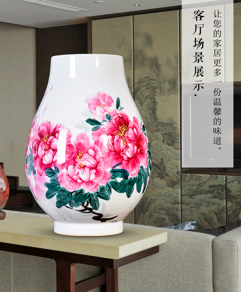 Jingdezhen ceramic hand - made famille rose blooming flowers vase household flower arranging Chinese style porch sitting room decoration