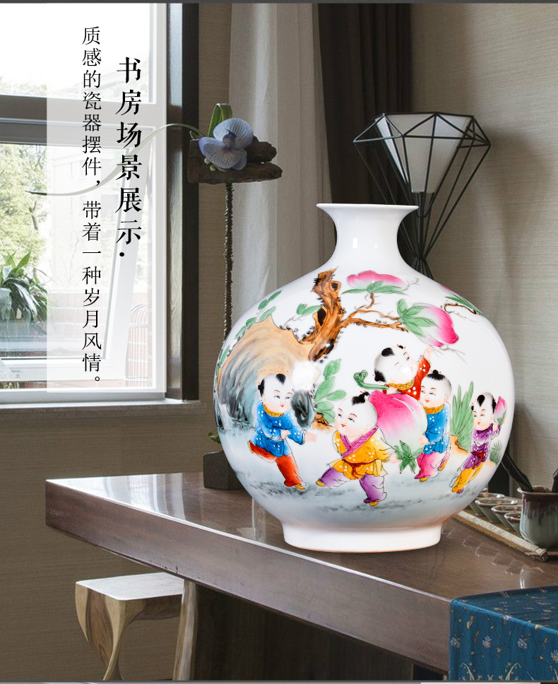 Jingdezhen ceramic hand - made lad merrily merrily vases, new Chinese style living room TV cabinet decoration handicraft furnishing articles