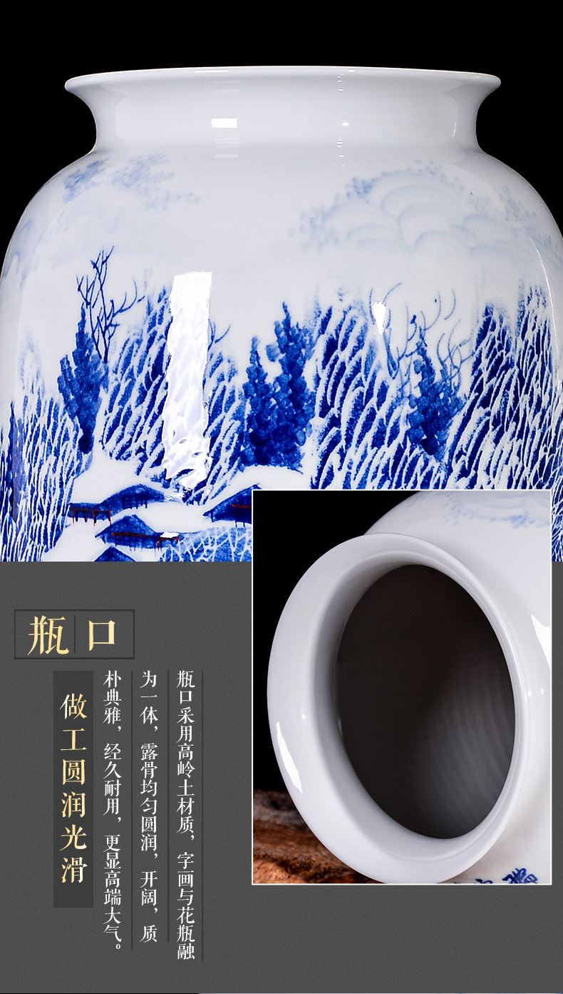 Jingdezhen blue and white snow vase household adornment handicraft ceramics master hand draw the sitting room TV ark, furnishing articles