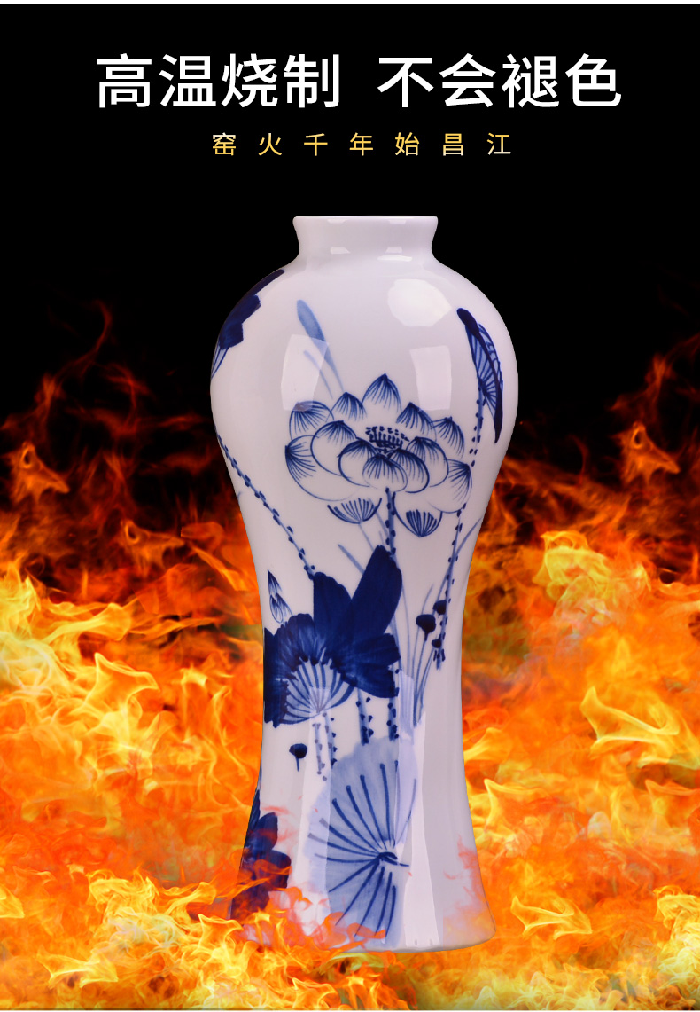 Jingdezhen ceramic hand - made lotus blue and white vase of new Chinese style household living room TV ark adornment handicraft furnishing articles