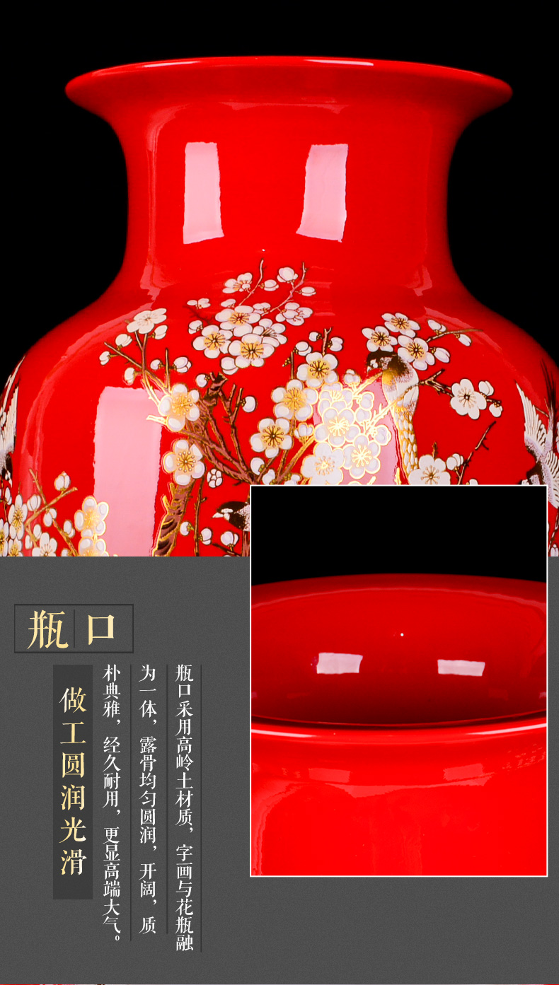 Jingdezhen ceramic Chinese red beaming living room large vase of new Chinese style household furnishing articles with a gift