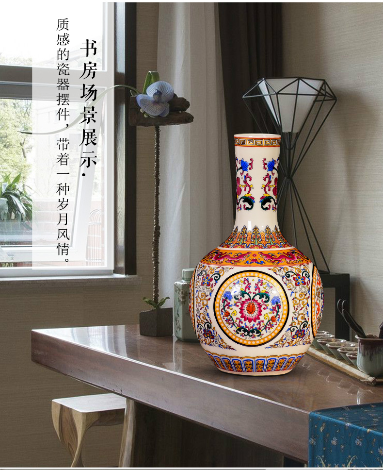 Jingdezhen ceramic colored enamel vase flower arranging TV ark, Chinese style restoring ancient ways to live in the sitting room porch place ornament