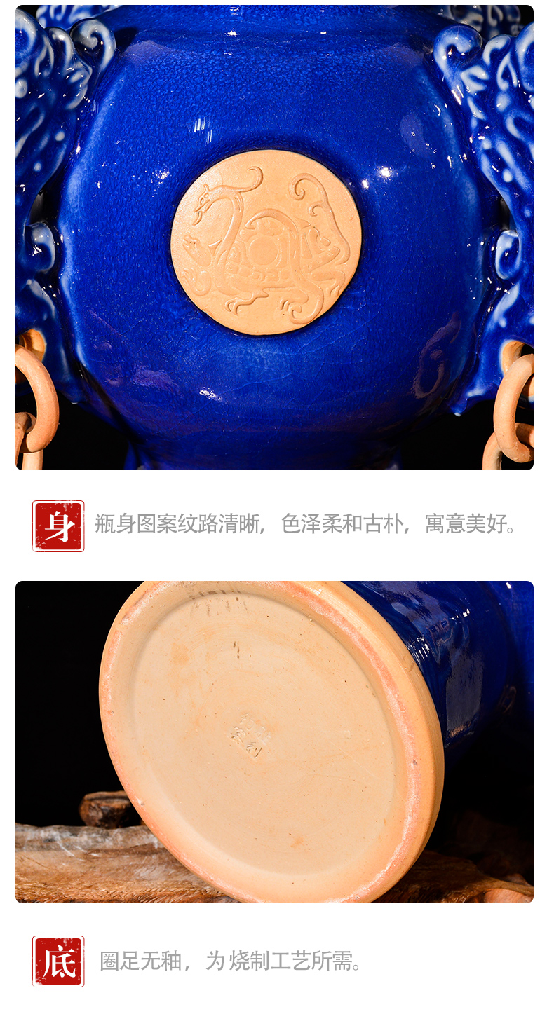 Jingdezhen ceramics blue antique jun porcelain vases, new Chinese style living room TV cabinet porch ark, crafts