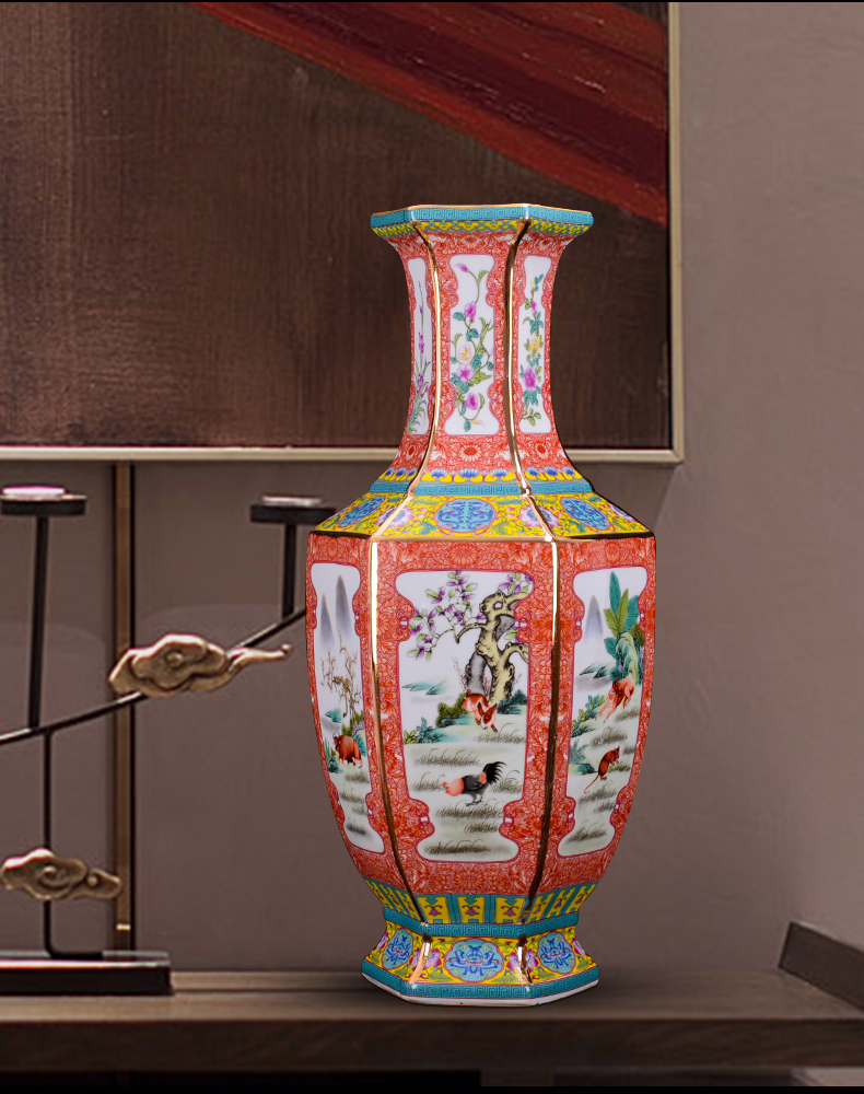 Jingdezhen ceramic large antique qianlong Chinese style classical colored enamel vase in the sitting room porch home decoration furnishing articles