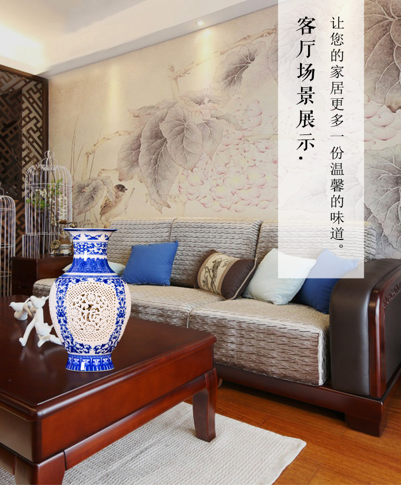 Blue and white porcelain of jingdezhen ceramics hollow - out vases, flower arranging new Chinese style living room porch TV ark adornment furnishing articles