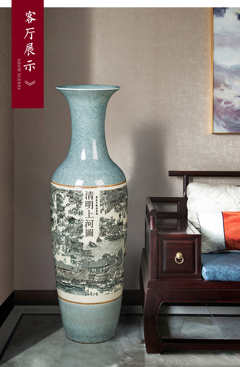 Jingdezhen ceramic archaize crack extra large size vase furnishing articles sitting room ground TV ark of new Chinese style hotel