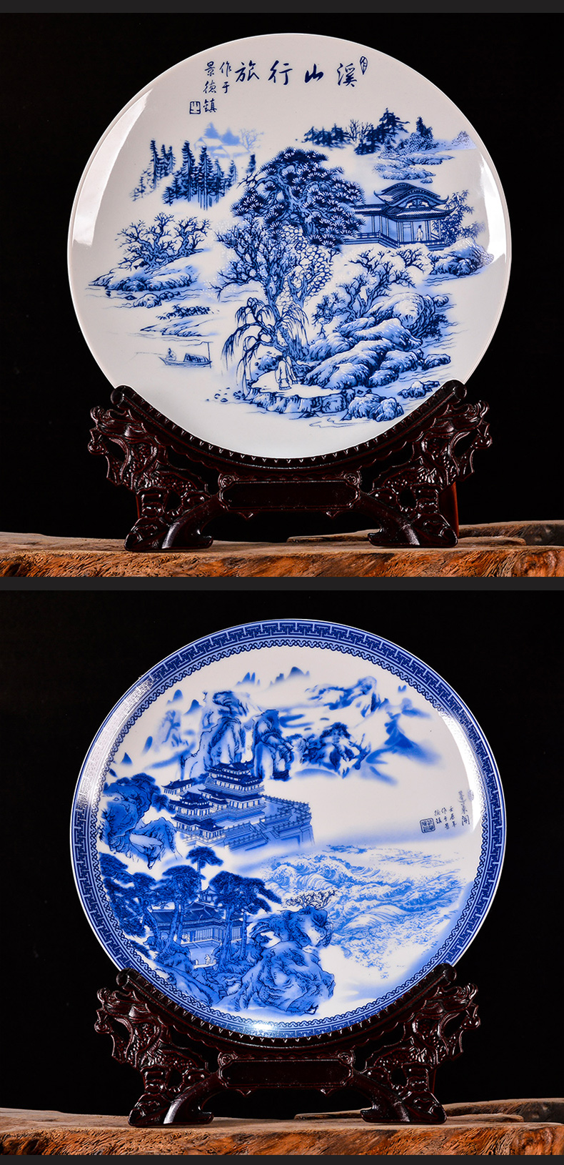 Blue and white landscape of jingdezhen ceramics decoration plate porch sitting room office business gifts handicraft furnishing articles