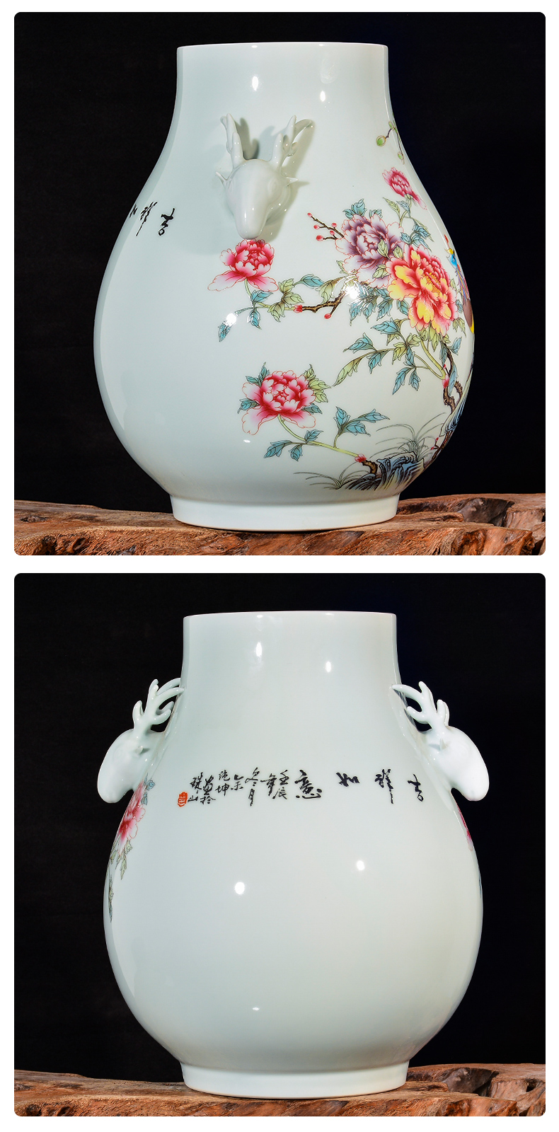 Jingdezhen ceramics powder enamel vase flower arranging furnishing articles of Chinese style household TV ark, porch decoration sitting room