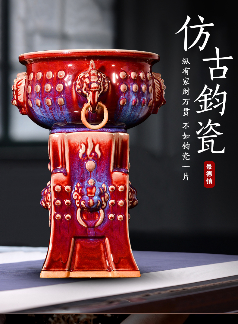 Jingdezhen ceramic vases, flower arrangement sitting room ruby red jun porcelain up with Chinese style restoring ancient ways the study decorate rich ancient frame furnishing articles