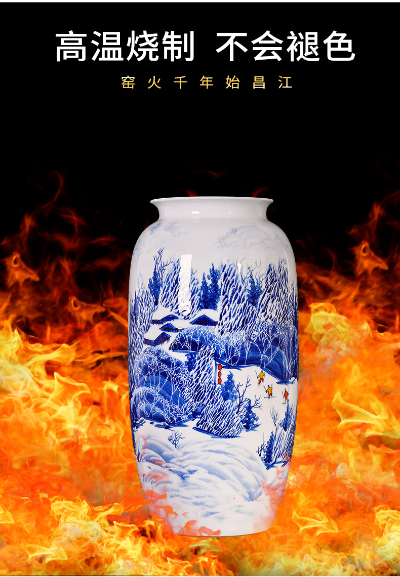 Jingdezhen blue and white snow vase household adornment handicraft ceramics master hand draw the sitting room TV ark, furnishing articles