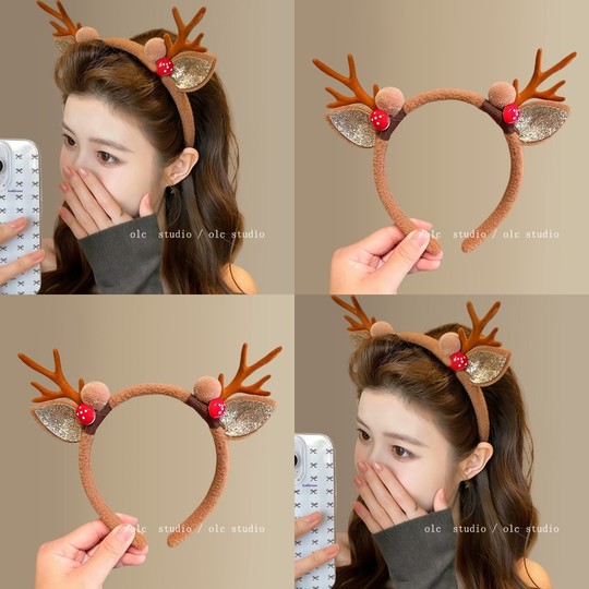 圣诞节金色鹿角发箍女2025新款cos麋鹿装饰品头饰发饰头箍旅行卡