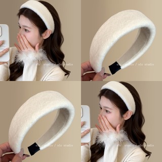 Soft and waxy cream white ~ woolen fabric wide-brimmed headband