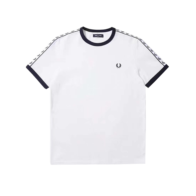 Fred Perry Men's T-Shirt Wheat Spike Casual Shoulder Flower Round Neck Solid Color Short Sleeve Breathable Trendy Embroidered Base Shirt Fred Perry Men's T-Shirt Wheat Spike Casual Shoulder Flower Round Neck Solid Color Short Sleeve Breathable Trendy Embroidered Base Shirt