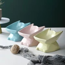 Cat Bowl ceramic High foot inclined opening to protect cervical spine Puppet food basin Anti-overturning large capacity Cat Bowl Water Bowl Pet Rice Bowl