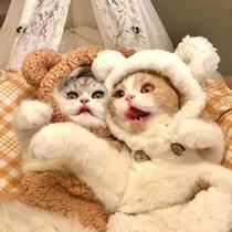 New pet hats small Bear plush headgear cute kitty puppies weave warm heads to dress up for pet clothes