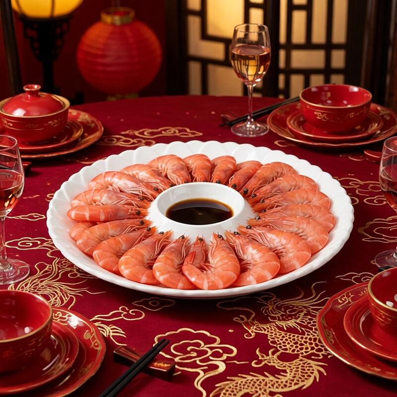 Chinese-Style Ceramic Round Restaurant Plate for Shrimp Platter, Dumpling Plate, Dinner Plate, Restaurant Plate, Microwave-Safe