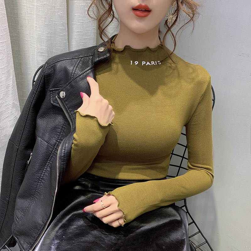 Agaric side half-height collar bottom-shirt woman inside lap 2019 autumn and winter new foreign-style blouses Euro-cargo undershirt long sleeve T-shirt