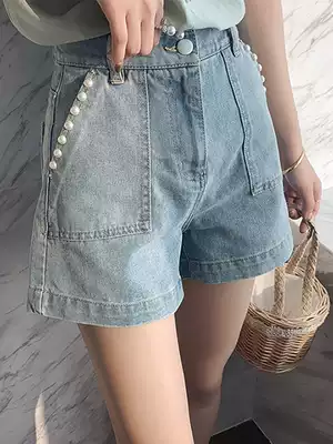 Denim Shorts Women High Waist 2021 Summer New Wear Hyuna Same Thin Thin Straight Wide Leg Hot Pants