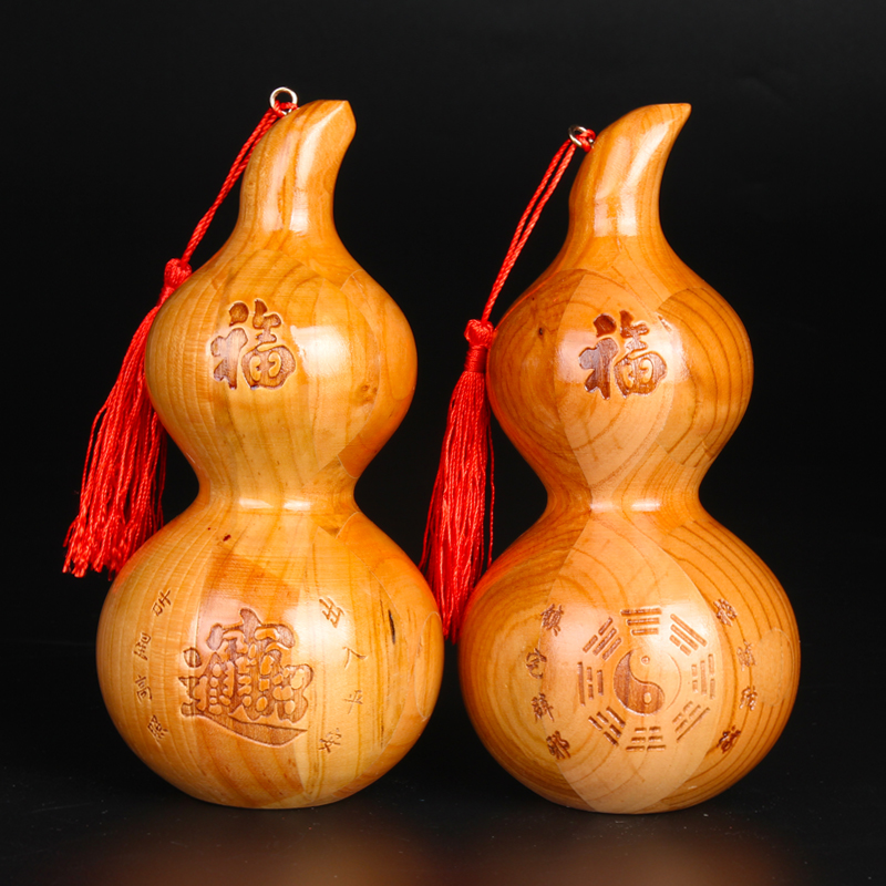 Peach wood hyacinth hanging decoration home pendulum decoration wood hyacinth small gourd car pendant with Chinese knot