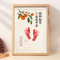One-year-old hand and foot print bunny commemorative arrangement birthday ceremony photo frame foot print props one year old gift