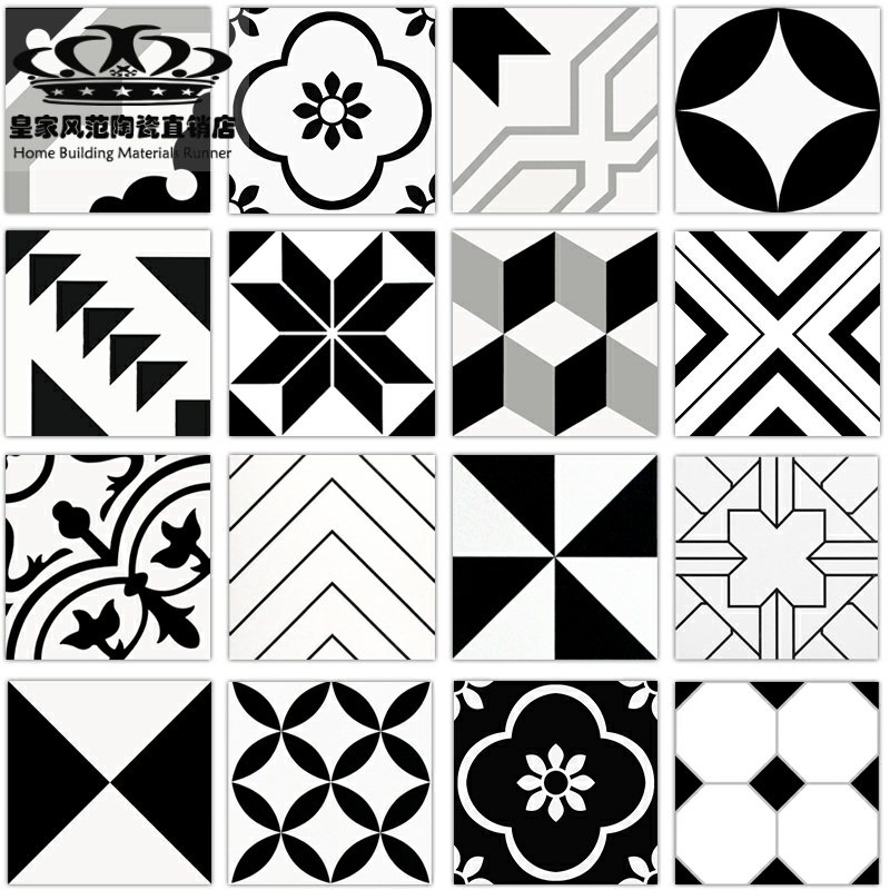 Nordic black and white geometric tile kitchen and bathroom tile chain store art small flower tile homestay wall floor tile 300X300