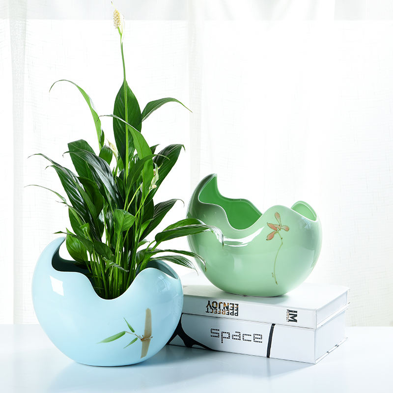 Large ceramic pot daffodil indoor green, the plants hydroponics miniascape of creative move water raise copper bowl lotus basin of grass