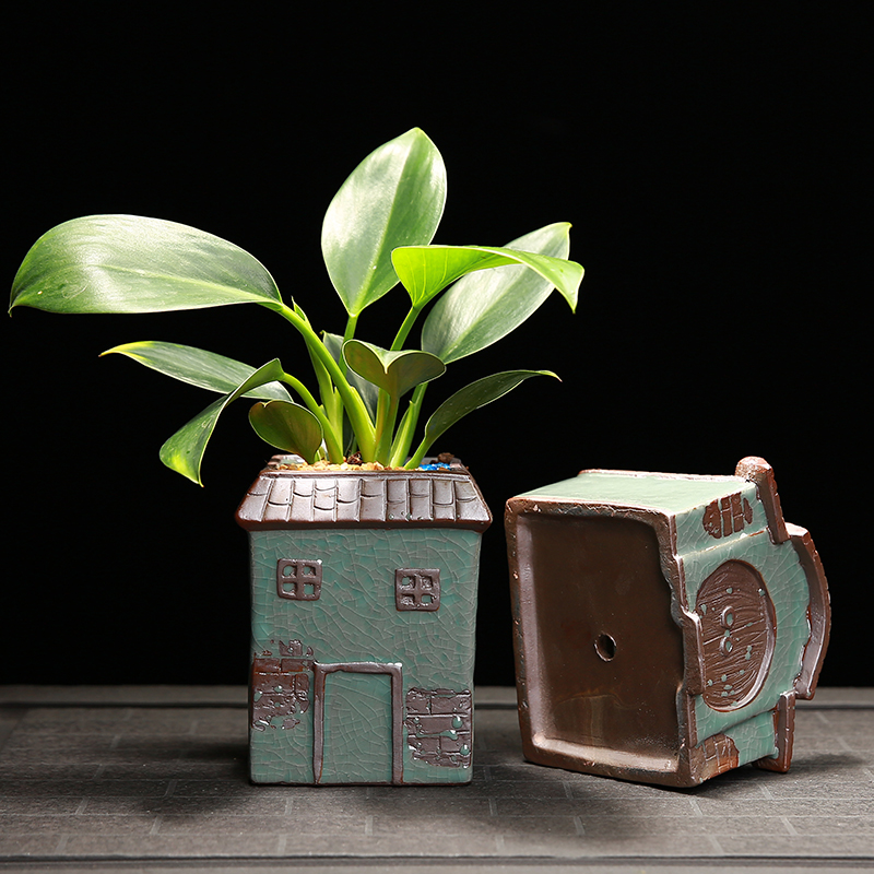 Flowerpot ceramic creative Chinese style house, elder brother up indoor green, the plants potted meat more desktop calamus asparagus bonsai pot