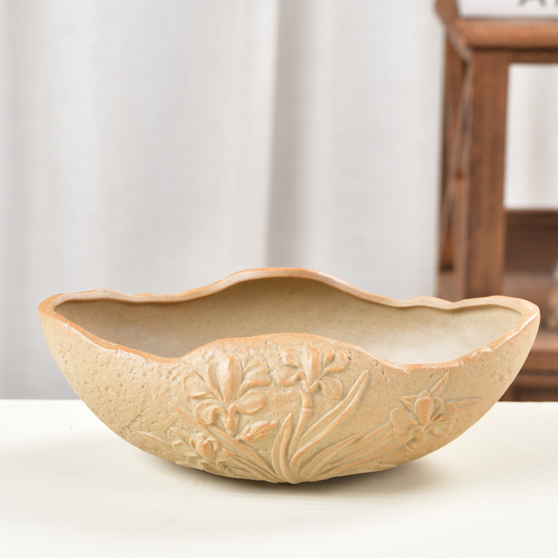 Water have no hole clearance thick copper grass flower pot ceramics earthenware bowl lotus lotus basin lucky bamboo plate'm money plant lotus basin