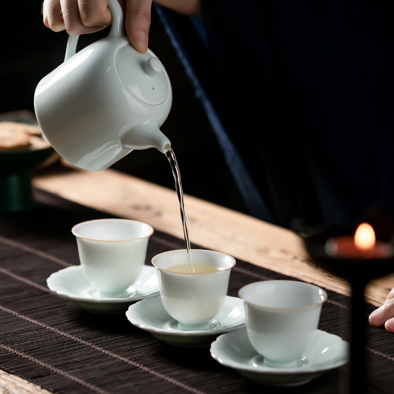 Fujian chong ji blue glaze kung fu tea set suit Japanese household ceramics 3 tureen teapot tea pot of a complete set of cups